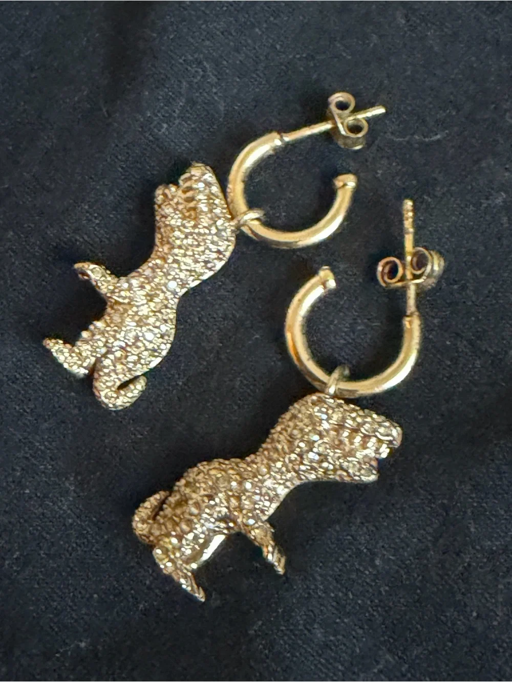 Coach Pavé Rexy Huggie Earrings Gold Crystal T-Rex Hoop Drop Earrings